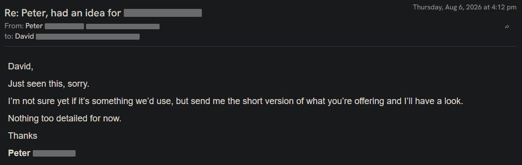 Reply screenshot: Prospect reply, client campaign