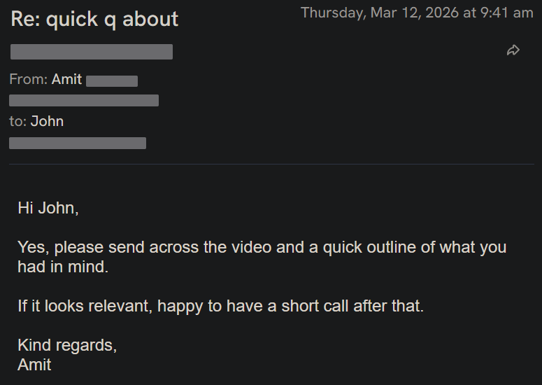 Reply screenshot: Prospect reply, client campaign