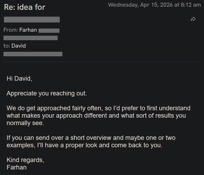 Reply screenshot: Prospect reply, client campaign