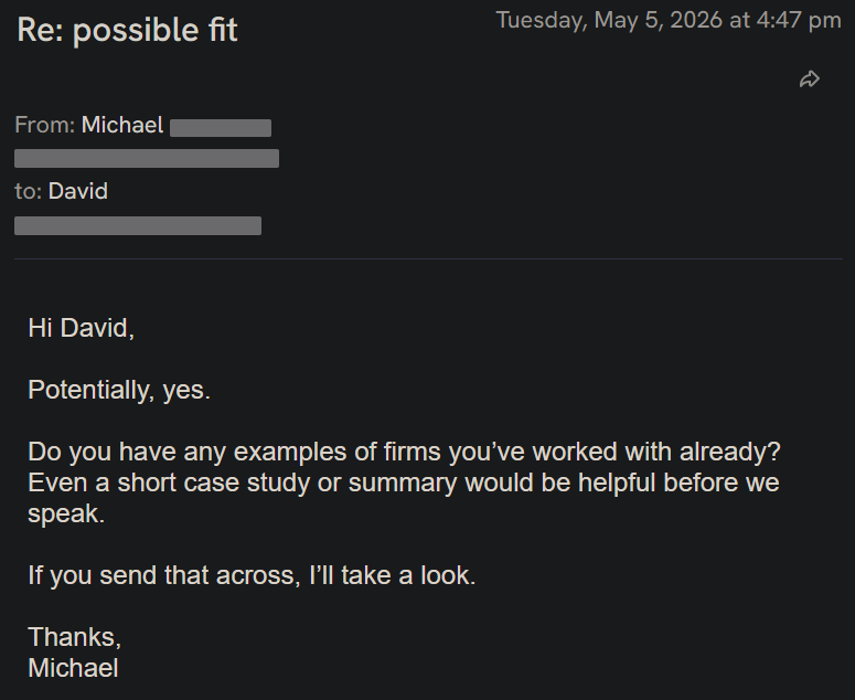 Reply screenshot: Prospect reply, client campaign
